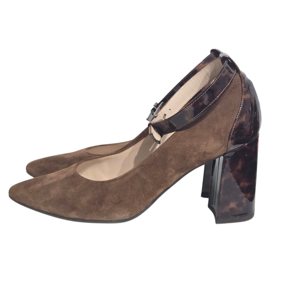 Peter Kaiser Brown Leonie Sable Suede Strappy Block Heel Pumps Size US 7